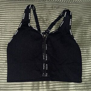 Bebe Black Ribbed Top with Branded Straps